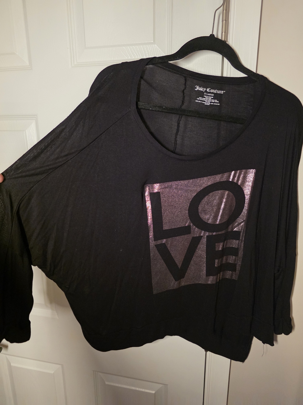 Juicy Couture Black Women's 'LOVE' Metallic Graphic Batwing Top